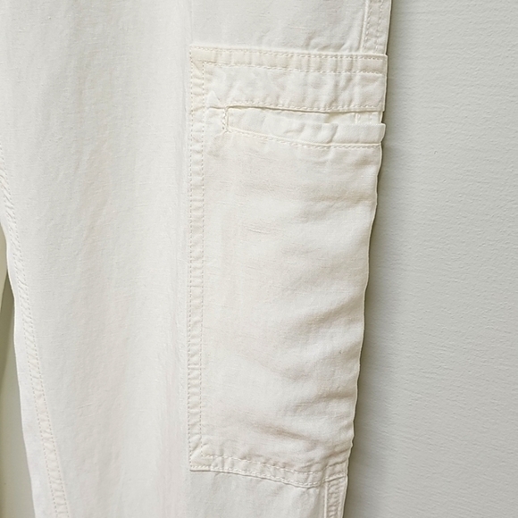 Eileen Fisher White Linen Blend Ankle Joggers Size M, Drawstring Waist, Pockets - Picture 4 of 13